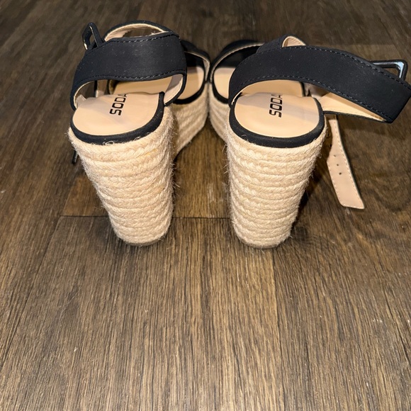 Soda Black and Tan Wedge Sandals - Picture 2 of 3